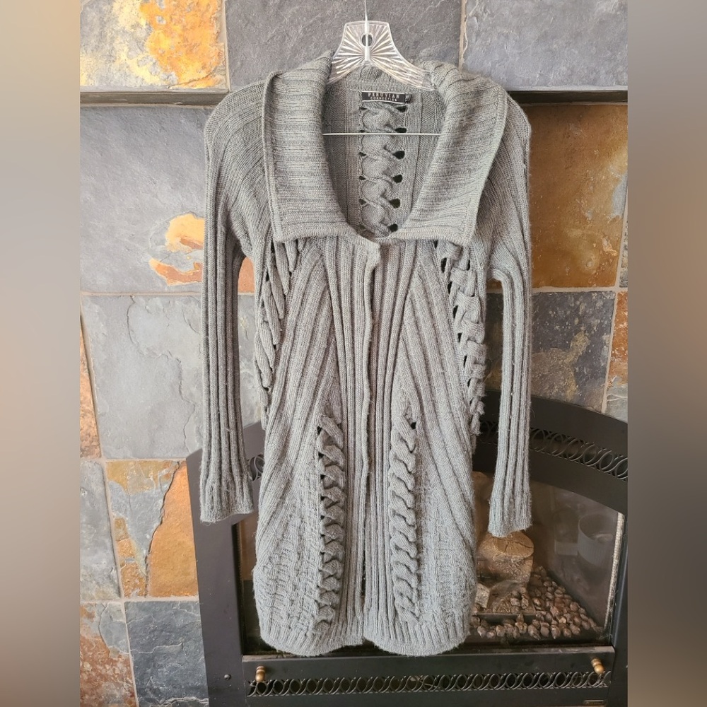 Peruvian Connection Light Grey Baby Alpaca Long Duster Knit Cardigan size XS